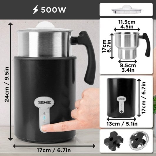 Duronic MF500 Espumador de Leche Eléctrico 500W con Jarra de Acero Inoxidable