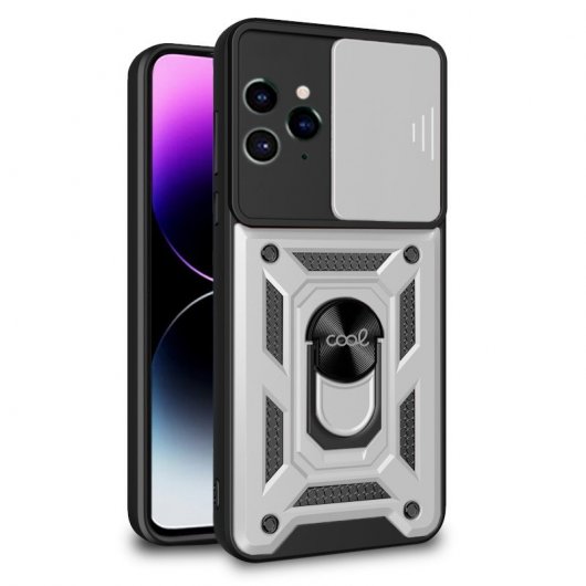 Estojo de anel rígido prateado legal para iPhone 14 Pro