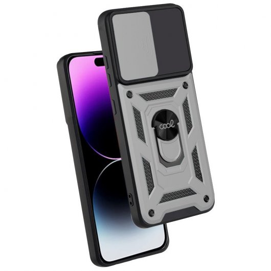 Estojo de anel rígido prateado legal para iPhone 14 Pro