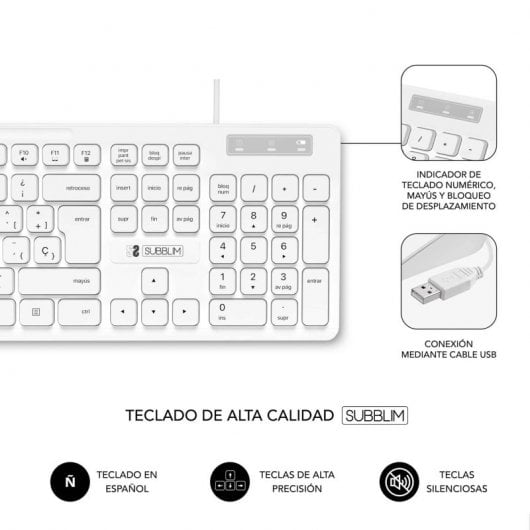 Tastiera USB silenziosa sottile Subblim Business bianca