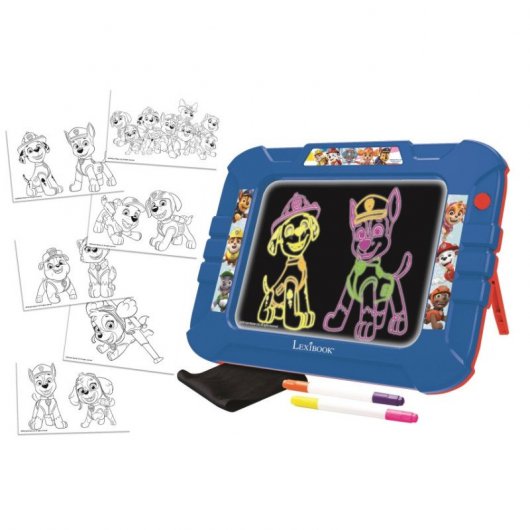 Tavolo da disegno elettronico Lexibook Paw Patrol Neon con pennarelli e modelli