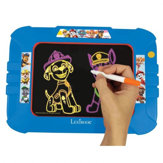 Tavolo da disegno elettronico Lexibook Paw Patrol Neon con pennarelli e modelli