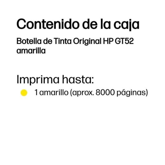 Garrafa de Tinta HP GT52 Amarela Original