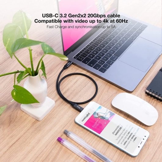 Nanocable Cable USB-C 3.2 Gen2x2 Macho/Macho 0.5m Negro