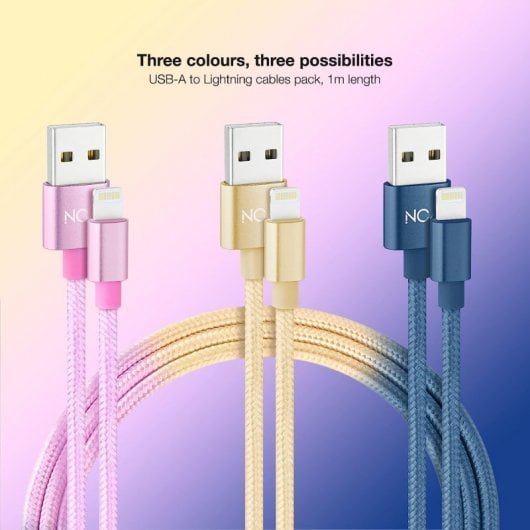 Nanocable Pack 3 Cables Mallados USB 2.0 a Lightning Macho/Macho 1m Rosa/Dorado/Azul