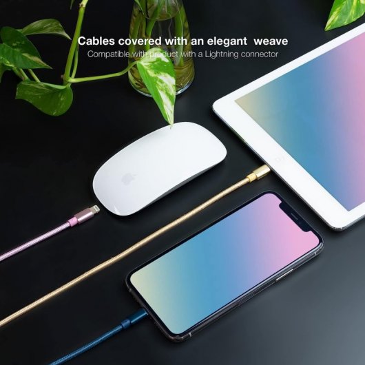 Nanocable Pack 3 Cables Mallados USB 2.0 a Lightning Macho/Macho 1m Rosa/Dorado/Azul