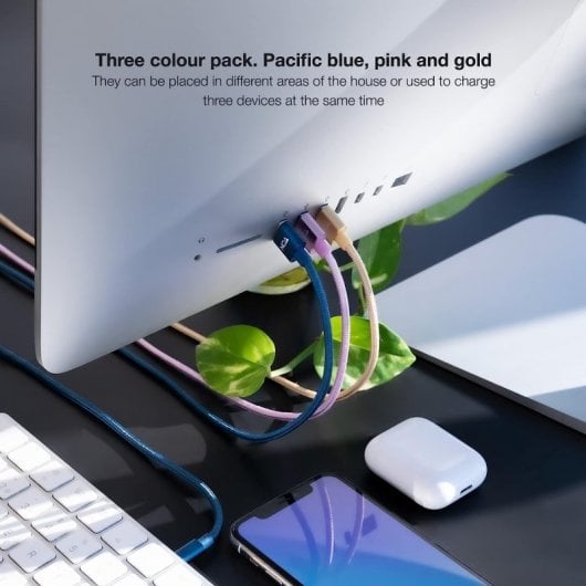 Nanocable Pack 3 Cables Mallados USB 2.0 a Lightning Macho/Macho 1m Rosa/Dorado/Azul