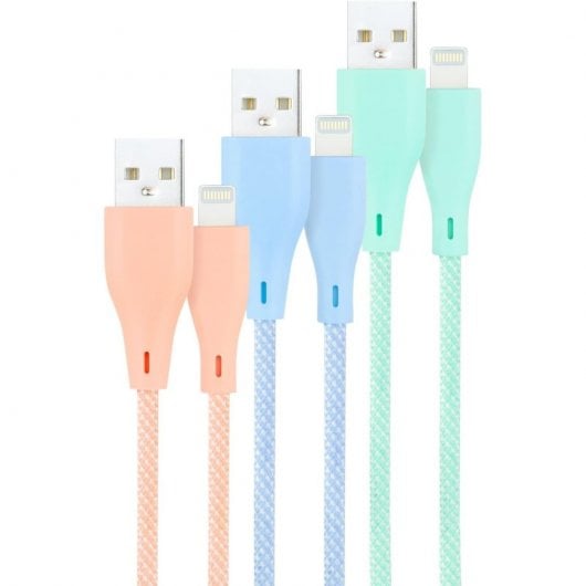 Nanocable Pack 3 Mesh-Kabel USB 2.0 auf Lightning Stecker/Stecker 1 m Rosa/Blau/Grün