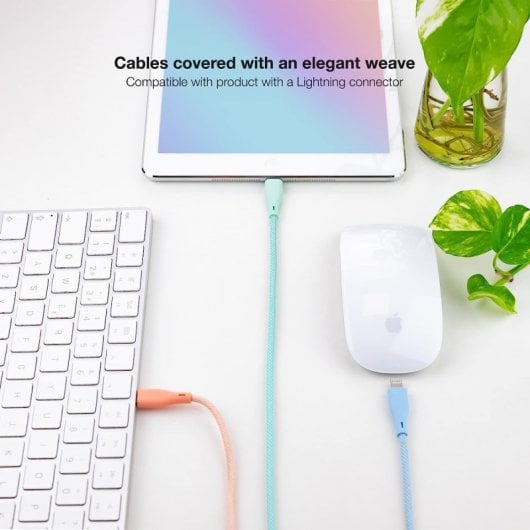 Nanocable Pack 3 Mesh-Kabel USB 2.0 auf Lightning Stecker/Stecker 1 m Rosa/Blau/Grün