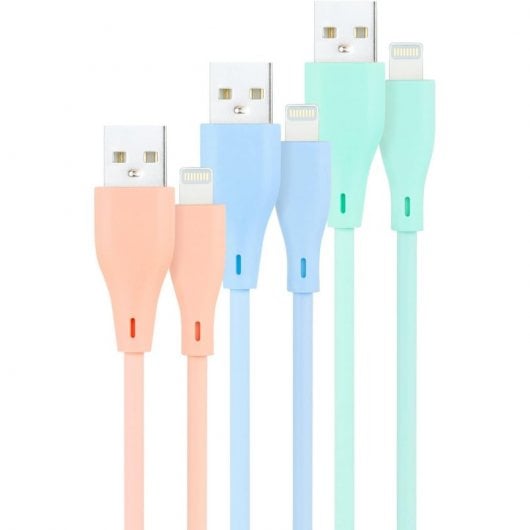 Nanocable Pack 3 Cables USB 2.0 a Lightning Macho/Macho 1m Rosa/Azul/Verde