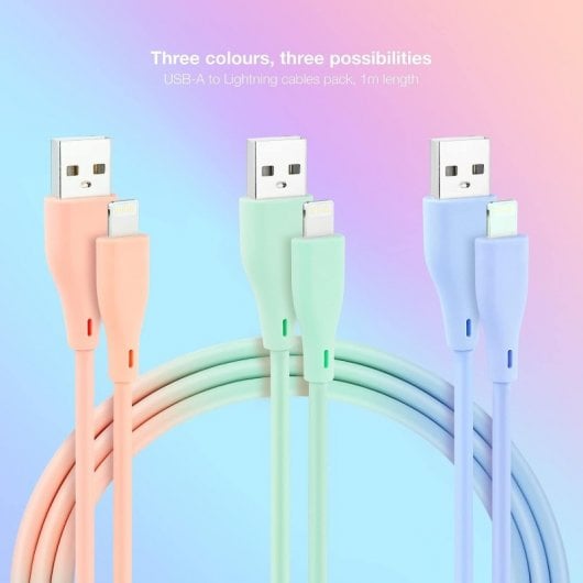 Nanocable Pack 3 Cables USB 2.0 a Lightning Macho/Macho 1m Rosa/Azul/Verde
