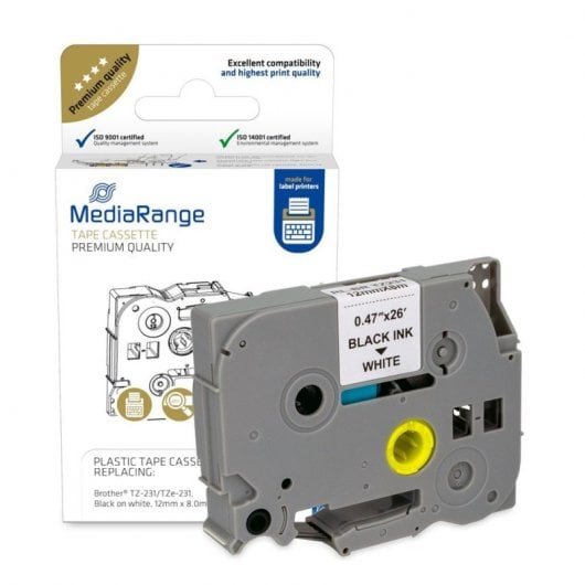 MediaRange MRBTZ221 Ruban d'étiquettes pour imprimante compatible Brother TZe-221 Noir