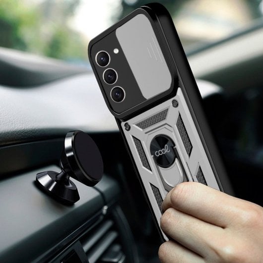Fantastica custodia rigida in argento con anello rigido per Samsung S916 Galaxy S23 Plus