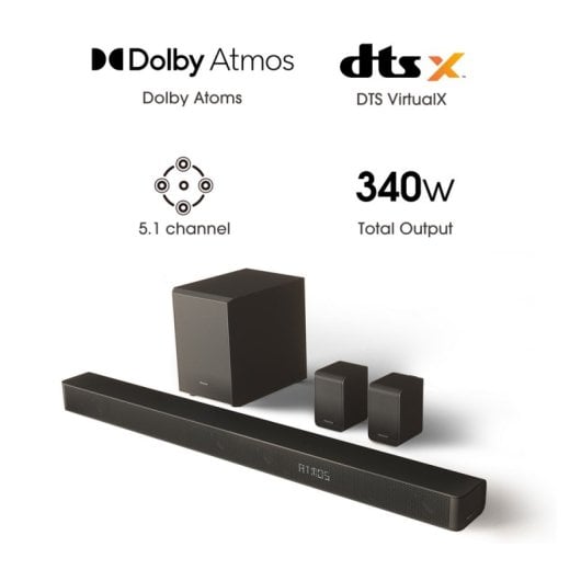 Hisense Barra de Sonido 5.1 con Subwoofer y Altavoces Inalámbricos Dolby Atmos Bluetooth 5.0 340W