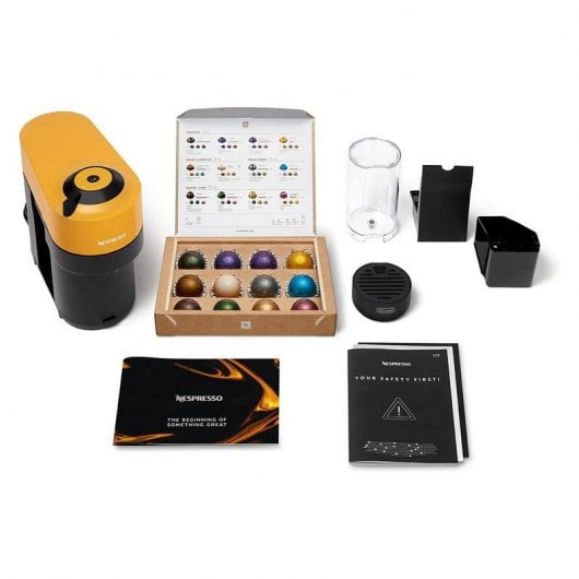 Machine à café Nespresso DeLonghi Vertuo Pop, poignée jaune