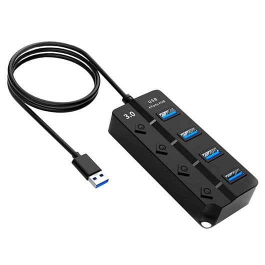 OcioDual Hub Adaptador 4x USB 3.0 com Botões On/Off Preto