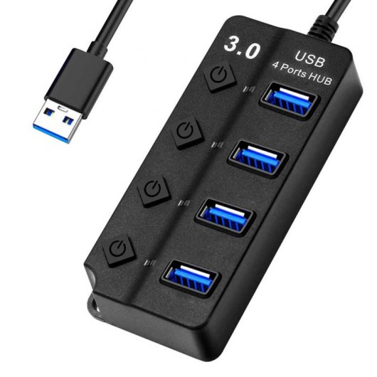 OcioDual Hub Adaptador 4x USB 3.0 com Botões On/Off Preto