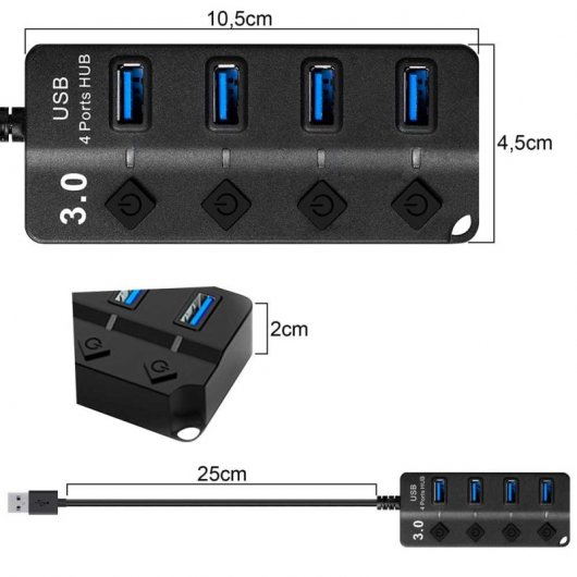 Adattatore OcioDual Hub 4x USB 3.0 con pulsanti On/Off Nero