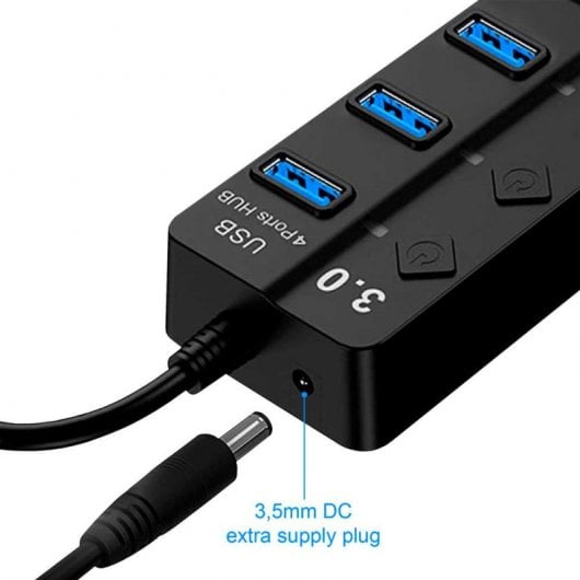 OcioDual Hub Adaptador 4x USB 3.0 com Botões On/Off Preto
