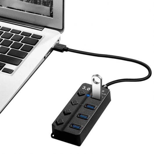 OcioDual Hub Adaptador 4x USB 3.0 com Botões On/Off Preto