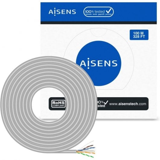 Aisens A135-0660 RJ45 Cat.6 UTP AWG23 CCA Netzwerkkabelrolle, 100 m, grau