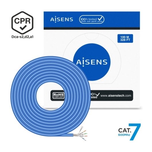 Aisens A146-0664 Bobina Cable de Red RJ45 Cat.7 S/FTP AWG23 LSZH CPR DCA 100m Azul