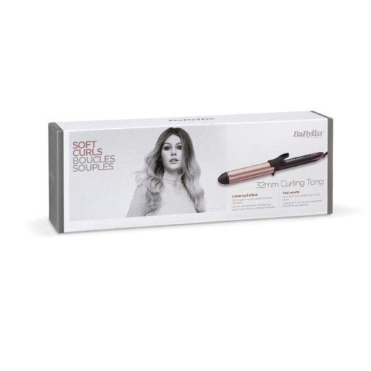 Boucleur à Cheveux BaByliss Rose-Quarz Céramique 32mm 160-210°C 6 Températures Arrêt Auto Noir et Rose
