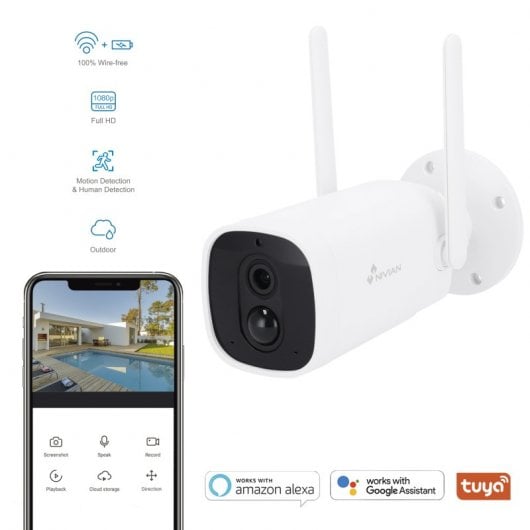 Nivian Câmara de Vigilancia WiFi FullHD com Bateria de Longa Duração 10400mAh Branca