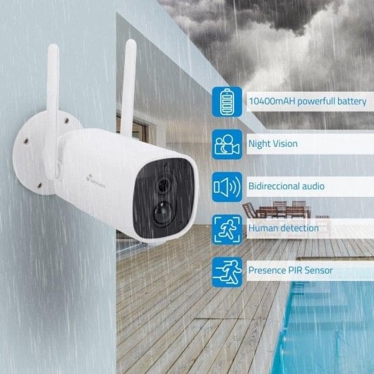 Câmera de vigilância Nivian NVS-IPC-06-BAT FullHD Visão Noturna Interno e Externo Controle por Voz Áudio Bidirecional