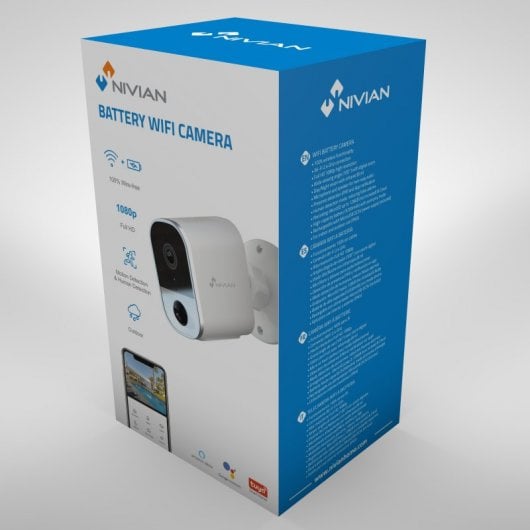 Nivian Cámara de Vigilancia WiFi FullHD con Batería de 5200mAh Blanca + Panel Solar 5V 3W