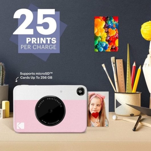 Câmara Digital Compacta Kodak Printomatic 5 MP Foco Automático Flash Integrado Impressão Instantânea Rosa
