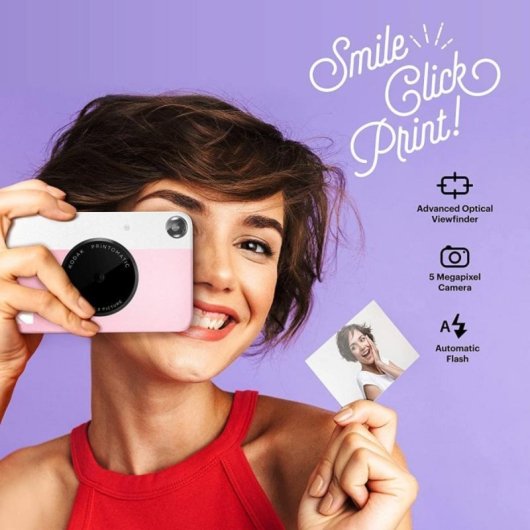 Câmara Digital Compacta Kodak Printomatic 5 MP Foco Automático Flash Integrado Impressão Instantânea Rosa