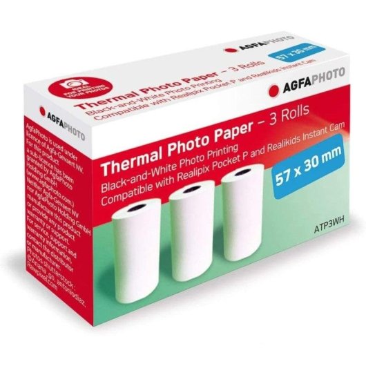 Fotopapier AgfaPhoto ATP3WH 3 Rollen Thermopapier 57x30 mm Realipix