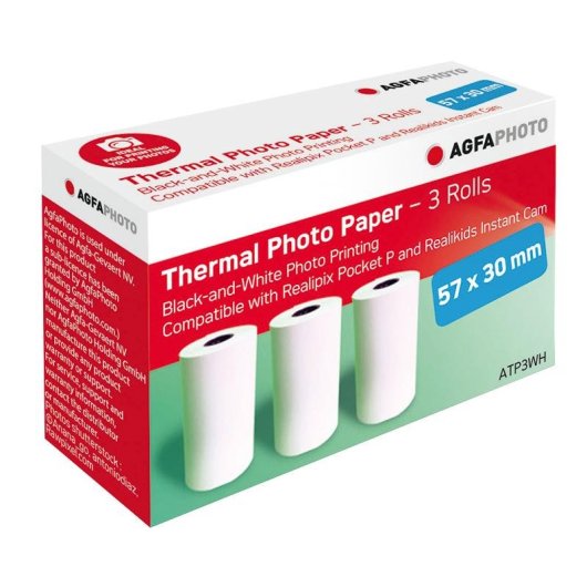 Fotopapier AgfaPhoto ATP3WH 3 Rollen Thermopapier 57x30 mm Realipix