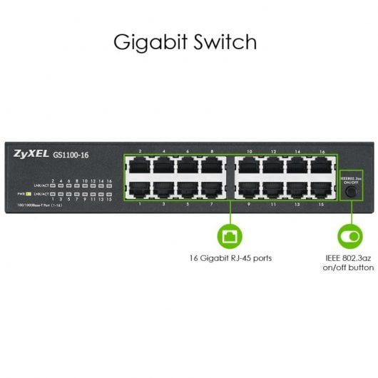 Commutateur Ethernet Gigabit 16 ports non configurable Zyxel GS1100-16