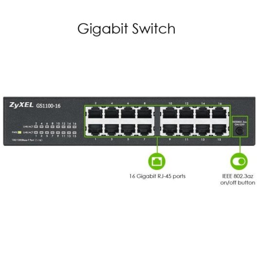 Switch Gigabit Ethernet Zyxel GS1100-16 16 Ports Unmanaged