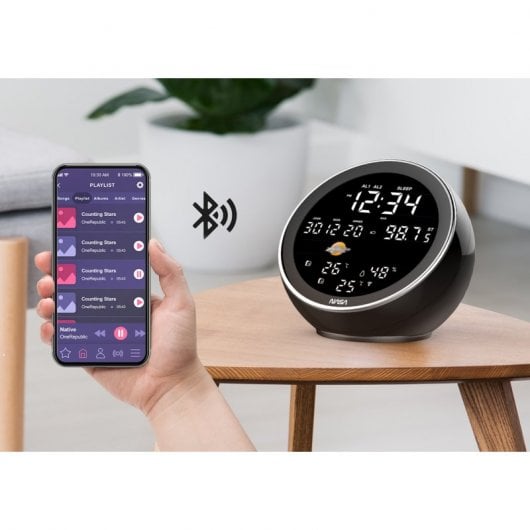 NASA WSP1500BK Wetterstation mit Bluetooth-Lautsprecher, Schwarz