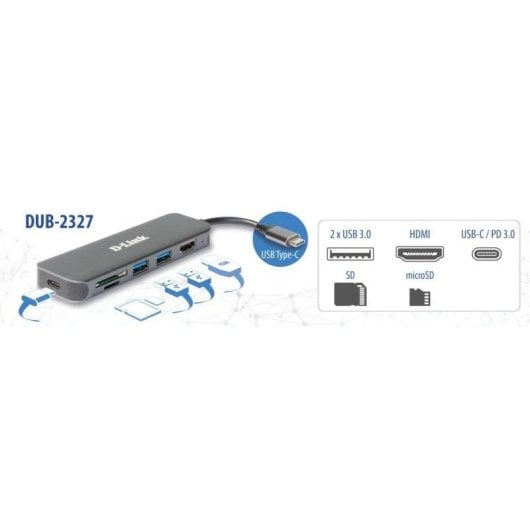 USB-C Hub D-Link DUB-2327 6-in-1 HDMI/SD/PD 60 W Grau
