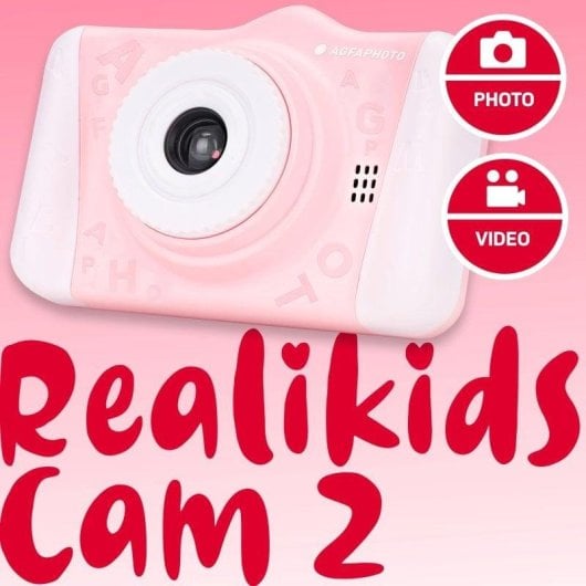 Cámara digital AgfaPhoto Realikids Cam 2 Rosa 12 MP pantalla 3,5" filtros infantiles