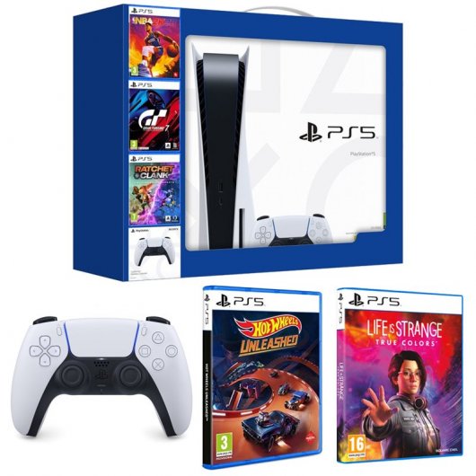 Sony PlayStation 5 + 2 DualSense + NBA 2K23 + GT7 + Ratchet & Clank + Hot Wheels Unleashed + Life is Strange True Colors