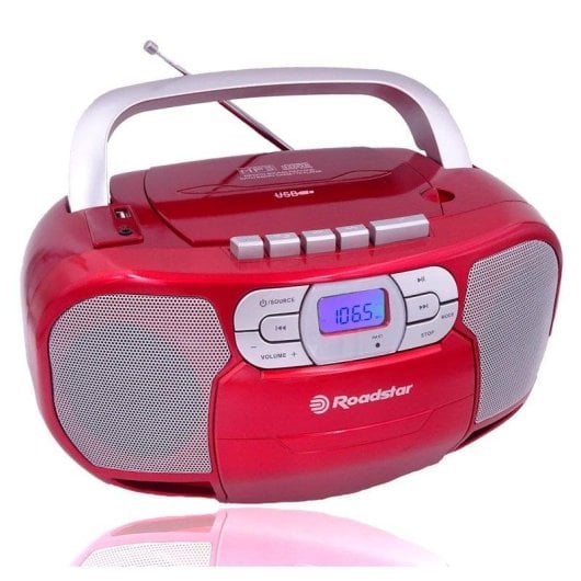 Radio CD Portatile Roadstar RCR-4635UMP/RD 3,6W RMS USB AUX Cassette Display LCD Rosso
