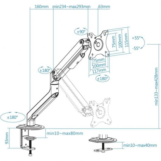 TooQ DB4032TNR-G Soporte Giratorio/Inclinable para Monitor 17"-32" VESA 100x100 Máx 9Kg