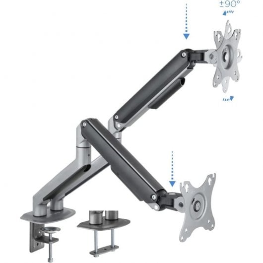 TooQ DB4132TNR-G Soporte de Mesa Giratorio/Inclinable para 2 Monitores 17"-32" VESA 100x100 Máx 9Kg