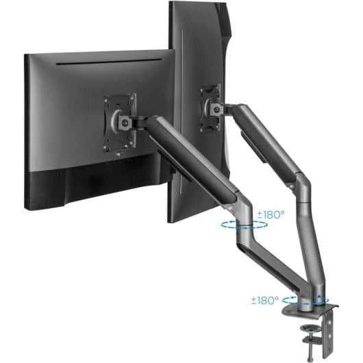 TooQ DB4132TNR-G Soporte de Mesa Giratorio/Inclinable para 2 Monitores 17"-32" VESA 100x100 Máx 9Kg