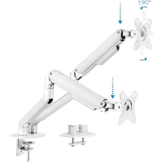 TooQ DB4132TNR-W Soporte de Mesa Giratorio/Inclinable para 2 Monitores 17"-25" VESA 100x100 Máx 9Kg