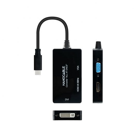 Nanocable Conversor USB-C a HDMI/DVI/VGA 20cm Negro