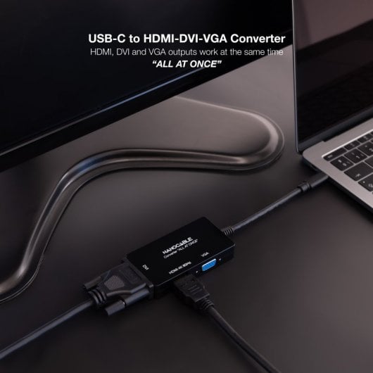 Nanocable Conversor USB-C a HDMI/DVI/VGA 20cm Negro