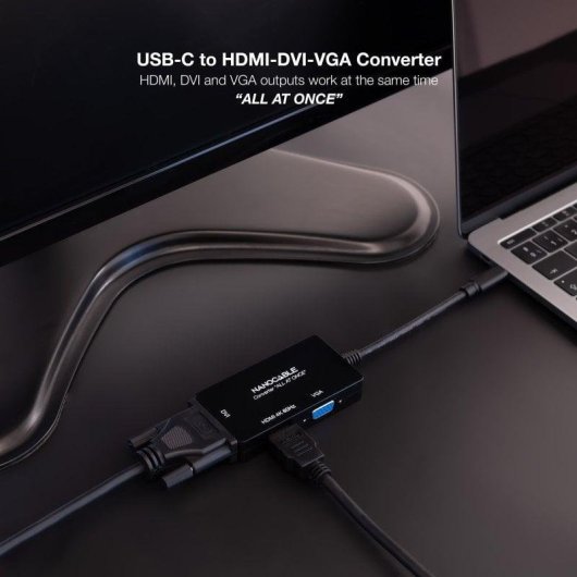 Convertisseur Nanocable USB-C vers HDMI/DVI/VGA 20cm Noir