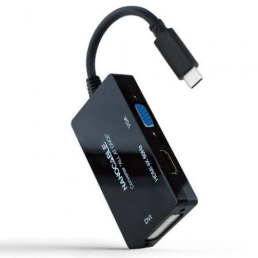 Convertisseur Nanocable USB-C vers HDMI/DVI/VGA 20cm Noir