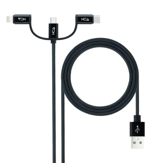 Cavo Nanocable USB 3 in 1 USB-A a USB-C Micro USB Lightning 1m Nero
